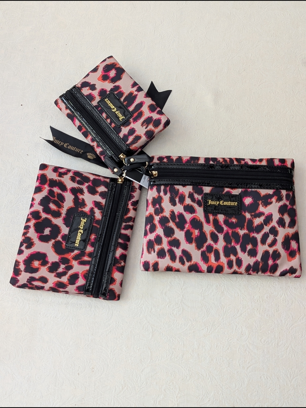 Juicy Couture Nylon cosmetic bags, Juicy Couture leopard print makeup bag set